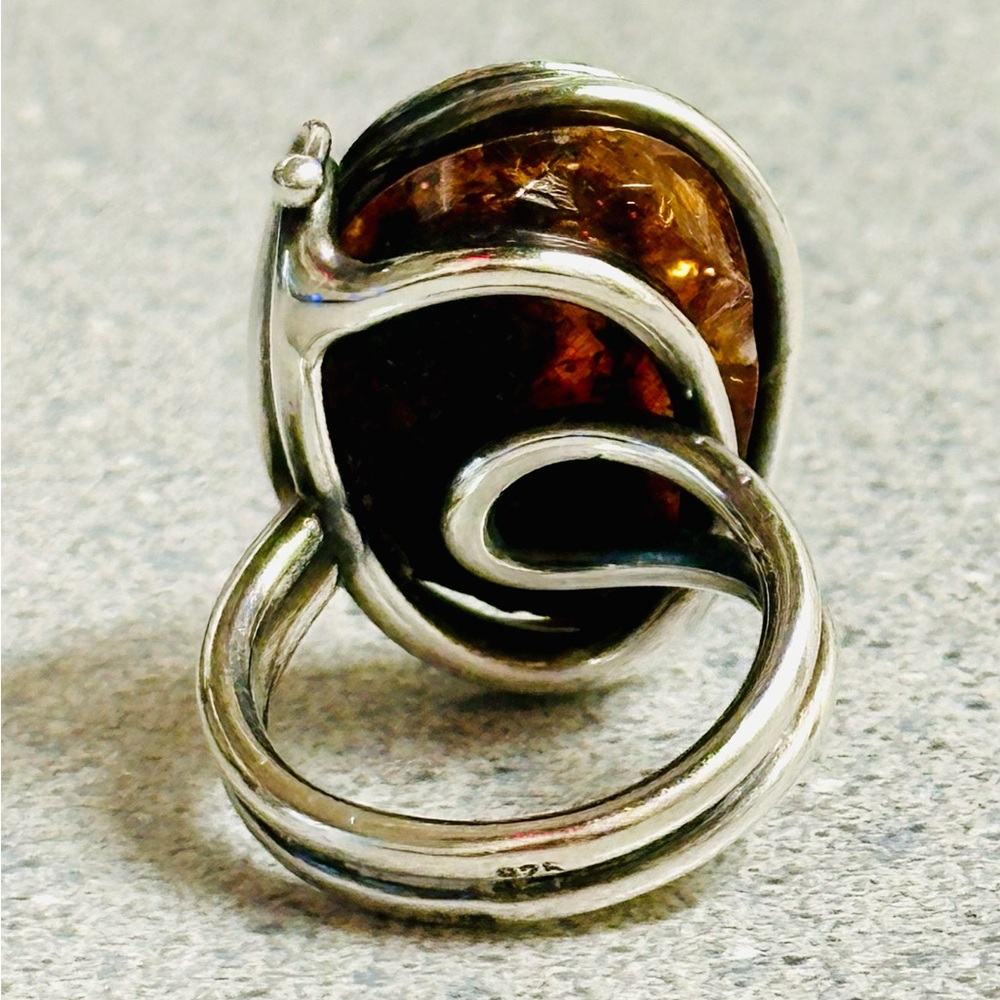 Vintage Sterling Silver size 7.5 Baltic Amber Ring - Picture 3 of 4